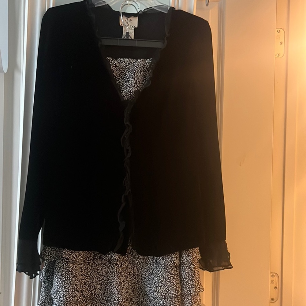Black Velvet top by “ICE “ & Ruffled Skirt . Size Meduim. Very Good Condition